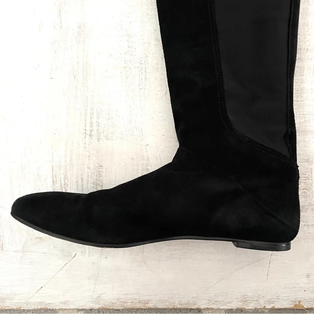 Tory Burch Black Suede Leather Knee-High Riding Boots Fold Over Size 9M